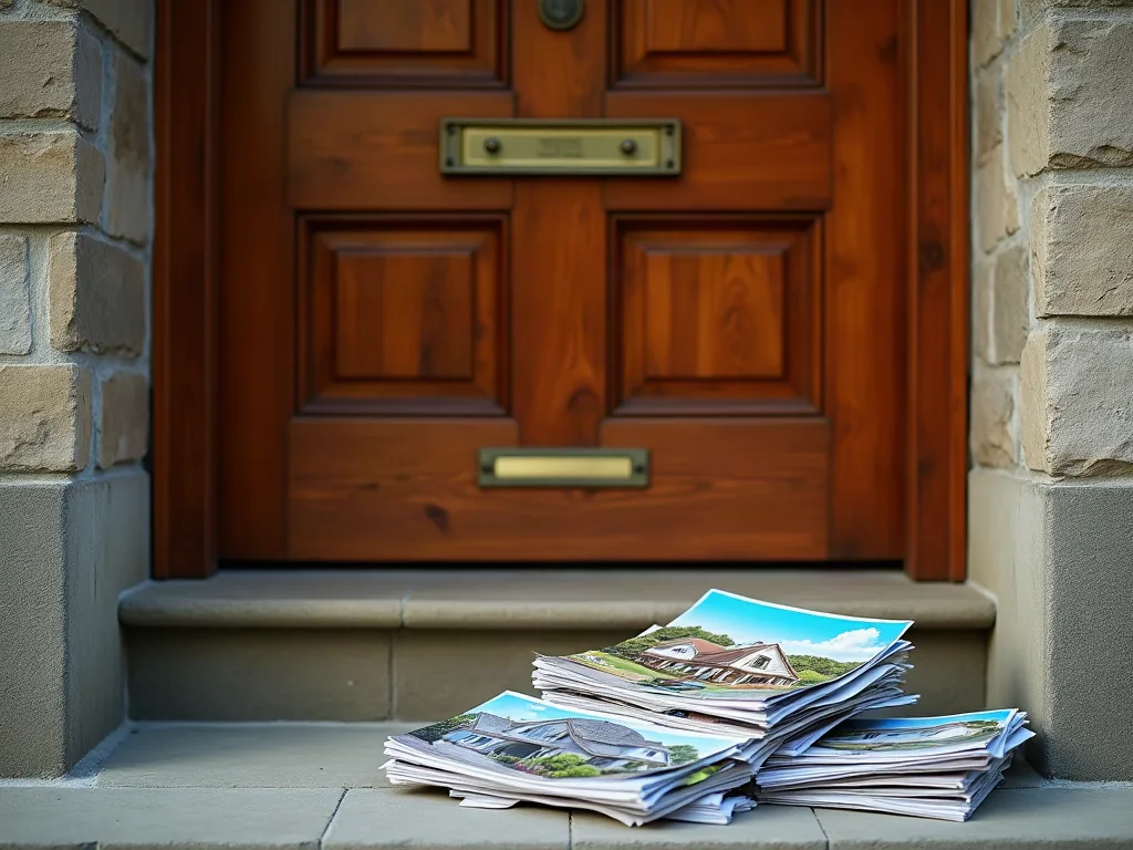 Oh Magazine Immobilier : que vaut vraiment ce média en 2026 ? Porte d'entrée en bois avec boîte aux lettres en laiton et documents immobiliers sur le seuil