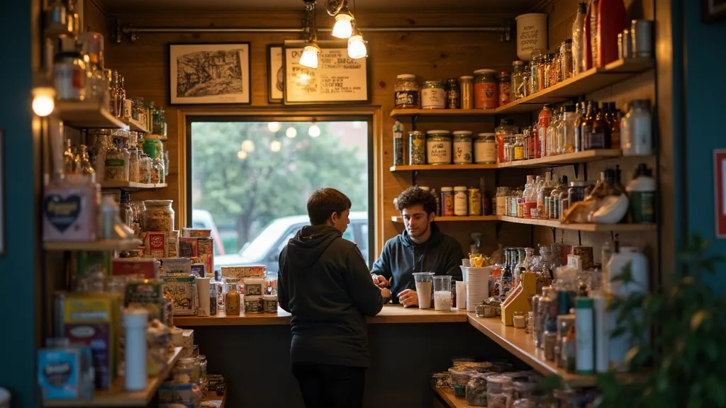 Champigny-sur-Marne : quels quartiers éviter avant d'acheter ou de louer ? Intérieur d'un petit commerce de quartier avec client au comptoir, ambiance chaleureuse en fin d'après-midi