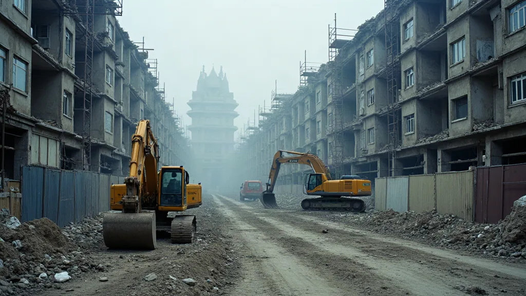 Quartiers à éviter à Versailles : ce que les chiffres révèlent vraiment Chantier de rénovation urbaine avec grues et immeubles partiellement démolis en fin d'après-midi
